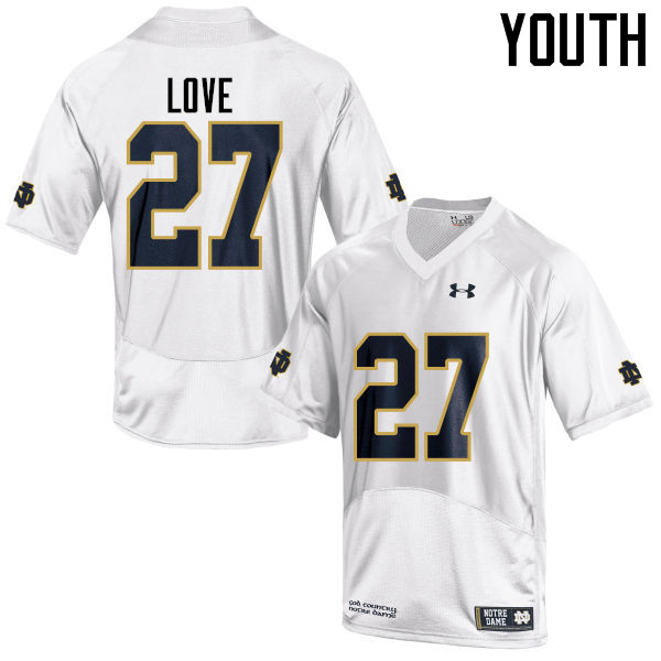 Youth NCAA Notre Dame Fighting Irish #27 Julian Love Stitched College Under Armour Authentic White Football Jersey QP10I64RC